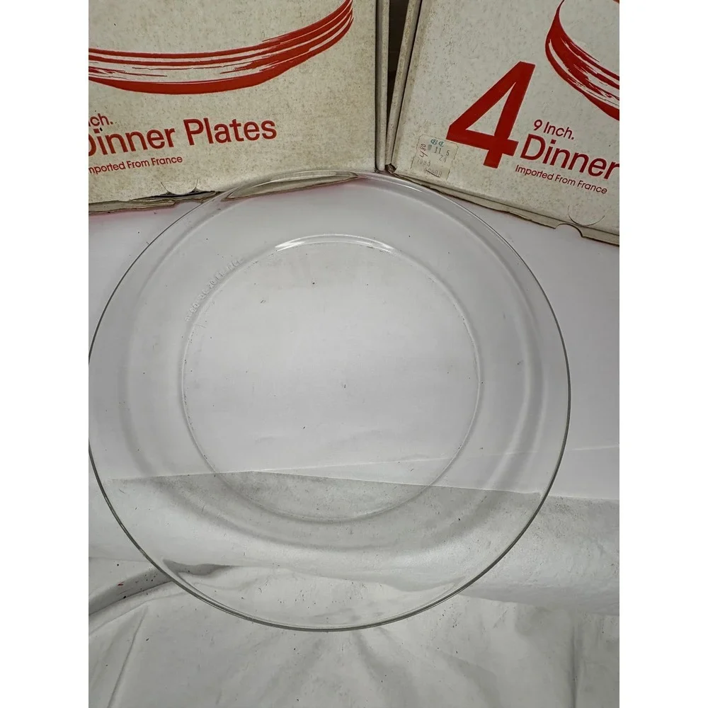 J G Durand Cristelle 9 Inch Dinner Plates Set of 8 Clear Glass Imported France